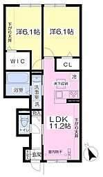 サンハイツK 2LDKの間取図画像