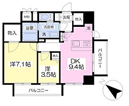 ブルージュタワー 11階2DKの間取り