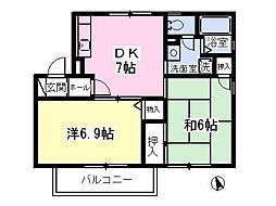 ロックシールド・K 2DKの間取図画像