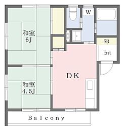 サンハイツ堀 2DKの間取図画像