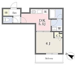 Ｔｒｅ　Ｃｏｕｒｔ灘 2階1DKの間取り