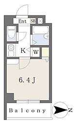 サウザー岡本 2階1Kの間取り