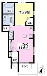 ラポール 1LDKの間取図画像