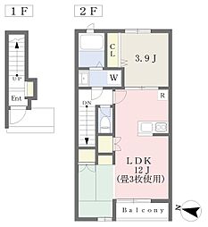 ピスカピスカ東二見B棟 1LDKの間取図画像