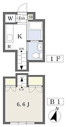 ワダフラット 1階1Kの間取り
