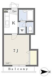 グレースヴィラ 2階1Kの間取り