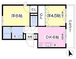 メナー西山 3階2DKの間取り