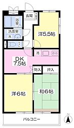 サンビレッジ摂津Ｂ棟 2階3DKの間取り
