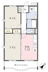 パインフィールド3rd 2DKの間取図画像