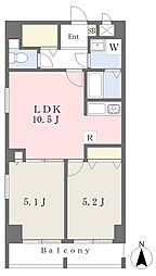 グランベール西七条 4階2LDKの間取り