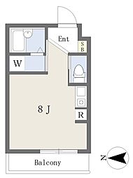 プルミエール東山七条 2階ワンルームの間取り