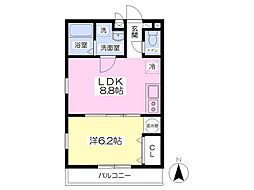 K'scube桂川 1LDKの間取図画像