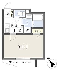 グランシャレー千住大橋 1階1Kの間取り