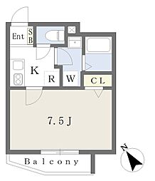 グランシャレー千住大橋 2階1Kの間取り