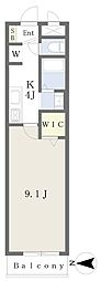 Lynx六町 1Kの間取図画像