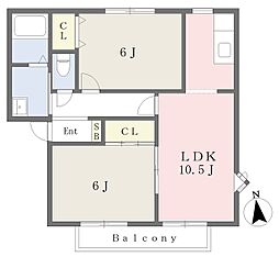 ヴューラー桂坂 2LDKの間取図画像