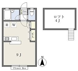 JR中央線 武蔵小金井駅 徒歩14分の賃貸アパート 1階ワンルームの間取り
