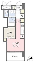 グランドプレシア芝浦 9階1LDKの間取り