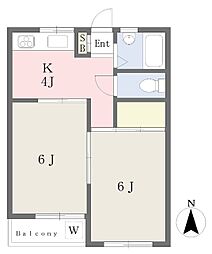 西武新宿線 花小金井駅 徒歩9分の賃貸マンション 1階2Kの間取り