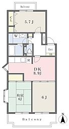 サンハイツシンデン 3DKの間取図画像