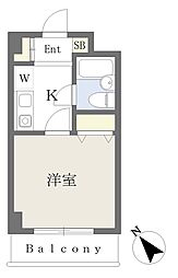 エレガント甲子園 3階1Kの間取り