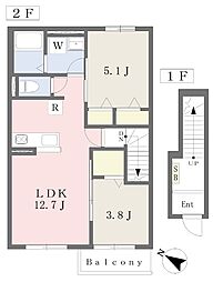 JR東海道・山陽本線 加古川駅 徒歩15分の賃貸アパート 2階2LDKの間取り