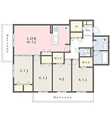 シャーメゾングレイス芦屋 2階4LDKの間取り