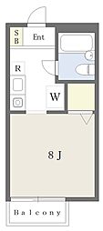 エクセルコート甲東園 ワンルームの間取図画像