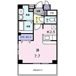 Ｋ・Ｏ　レ−ベン 3階ワンルームの間取り