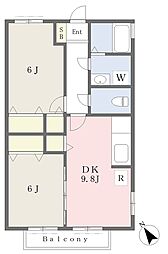 オーヴ21 1階2DKの間取り