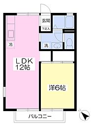 第6二塚ハイツ 1LDKの間取図画像