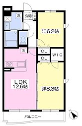 エスペラール港南台 2LDKの間取図画像