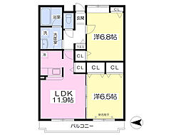 シャトゥーレ港南台 2LDKの間取図画像