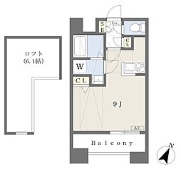プリュネル安里 9階ワンルームの間取り