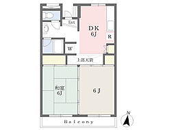 ヒルズ久地 2DKの間取図画像
