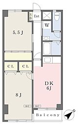 第5ヒルトップ梶ヶ谷 2DKの間取図画像