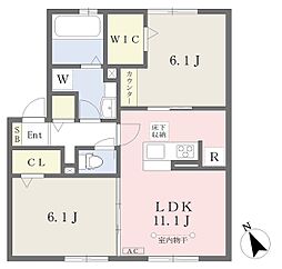 ルーフガーデン 1階2LDKの間取り