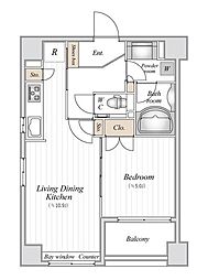 東京メトロ有楽町線 新富町駅 徒歩4分の賃貸マンション 4階1LDKの間取り