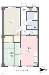 ユーハイツ 2階2DKの間取り