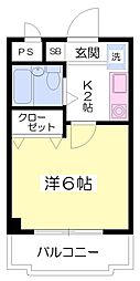 メビウスプラザI 4階1Kの間取り