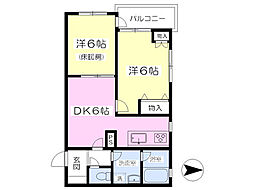 ラフィーネ国立 2階2DKの間取り