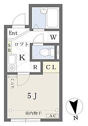 ルネコート西国分寺 2階1Kの間取り