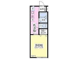 福屋荘 1Kの間取図画像
