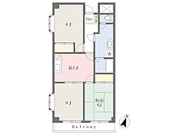 グリーンヒルマンション2 3Kの間取図画像