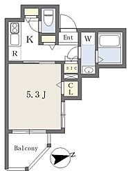 ＭＥＬＤＩＡ長瀬 1階1Kの間取り