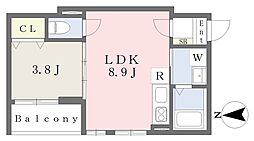 サラスヴァティ北野田 3階1LDKの間取り