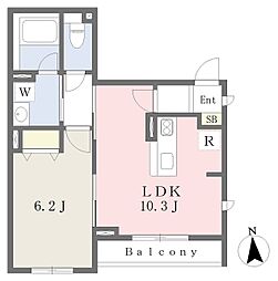 エルミタージュ 1階1LDKの間取り