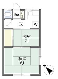 京成本線 お花茶屋駅 徒歩12分の賃貸アパート 2階2Kの間取り
