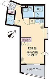 サニーサイドヒル 2階ワンルームの間取り