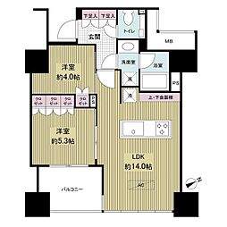 ローレルタワールネ浜松町 2LDKの間取図画像